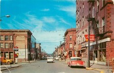 c1950s Quincy Street, Hotel Scott, Standard Gas, Hancock, Michigan Postcard