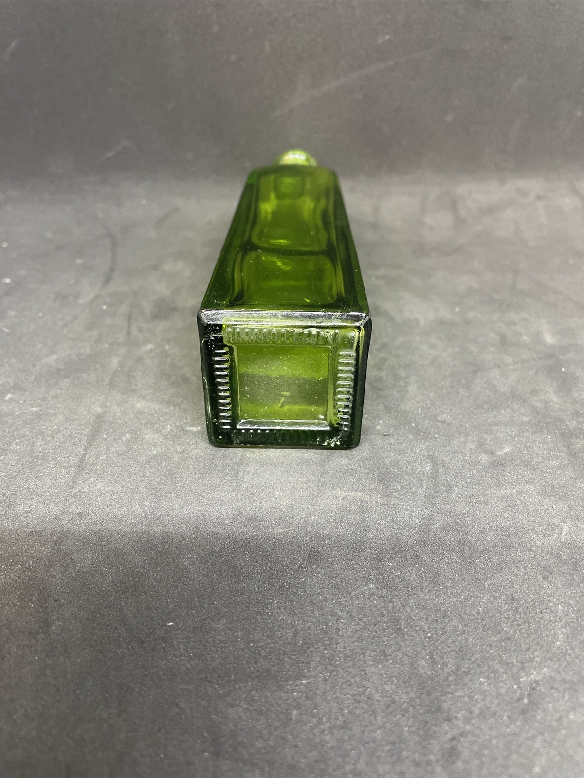 Green Glass Vintage Bottle 7" Tall Square No Lid