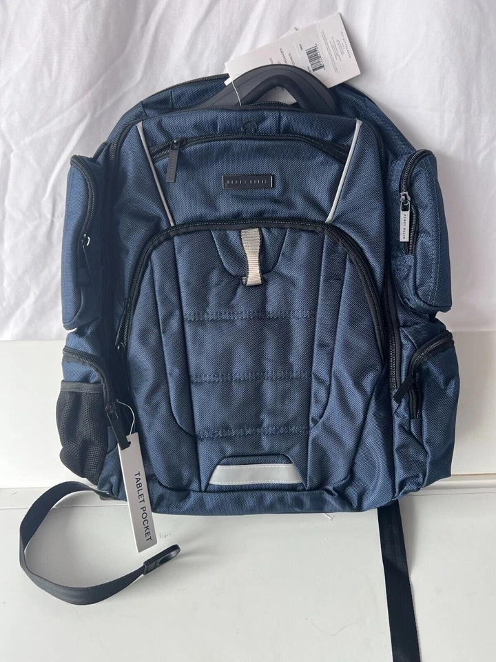 全新 Perry Ellis 9 插槽 专业笔记本电脑-P350 商务背包,海军蓝,一个 — 第 3/4 张图片