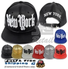 New York City Hat Faux Leather Embroidery Baseball Cap Buckle Strapback PU NEW