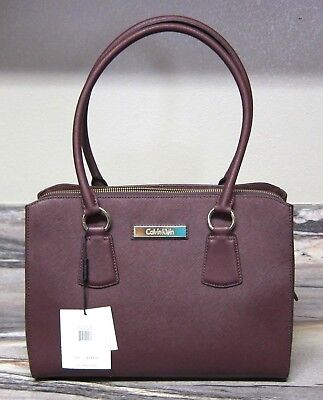 CALVIN KLEIN CK Saffiano Leather Handbag / Purse / Tote Bag in "RUM  RAISIN" $248