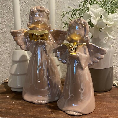 XL LED Keramik Engel Dekoration Modern Weiß Silber Perlmutt Figur Modern Figur