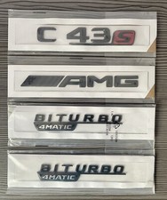 MERCEDES C CLASS W205 C43 AMG GLOSS BLACK REAR BOOT+BITURBO BADGES EMBLEMS 2014+