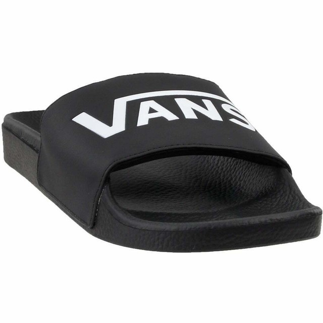 black and white slide on vans
