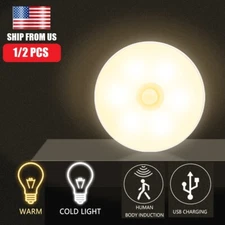 2× Motion Sensor LED Lights Wireless Night Light Rechargeable Cabinet Stair Lamp