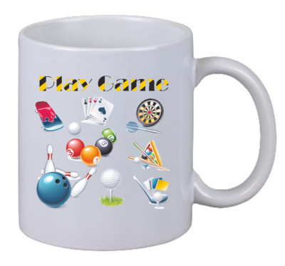Kaffee Tasse ''Play Game'' Poker Bowling Skatebord Golf Billard Fun Gag Sport Life