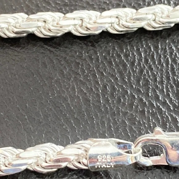 925 Sterling Silver Italian Italy Rope Chain Necklace 7mm 22