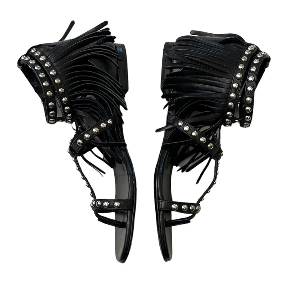 Saint Laurent Women’s Nu Pieds Fringe & Studded Gladiator Sandals size 36 Black - Image 3 of 4