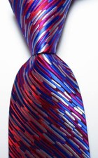 New Classic Novelty Striped Red Blue White JACQUARD WOVEN Silk Men's Tie Necktie