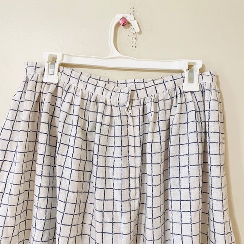 Vintage 80s Skirt Windowpane Grid Checker Plaid White Blue Medium - Picture 4 of 5