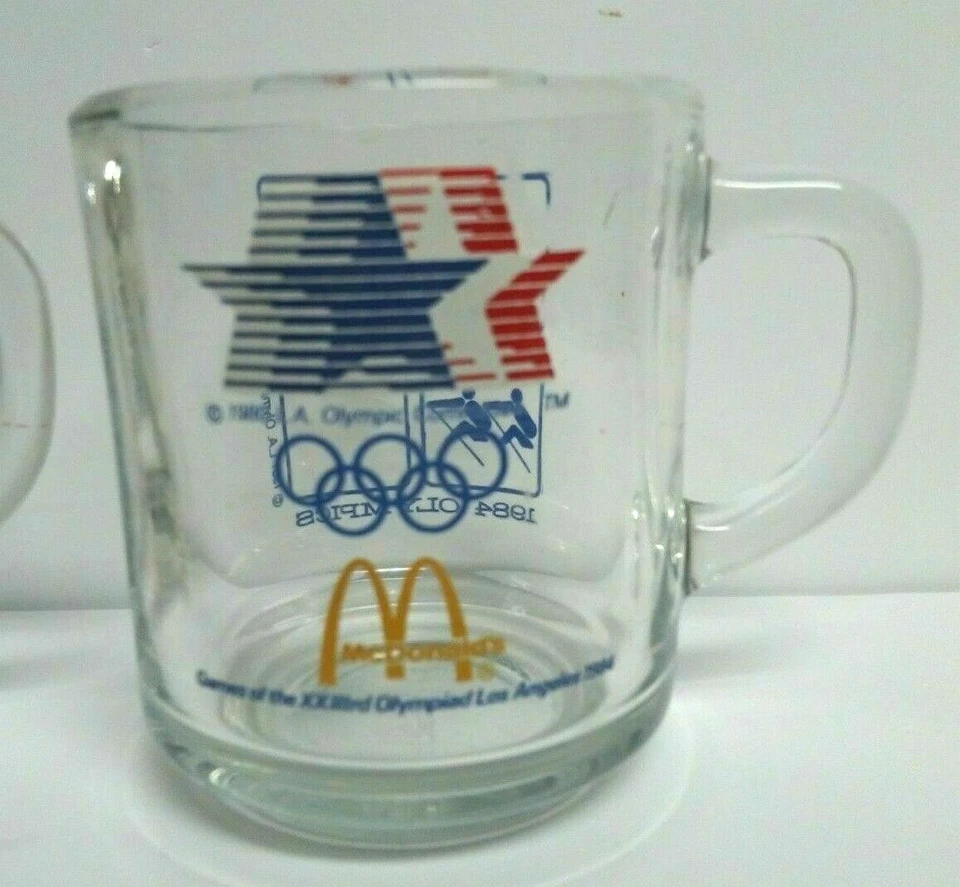 Set of 2 Vintage McDonalds Los Angeles 1984 Olympics Glass Coffee Mug Cups  - Image 2 of 4