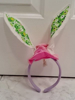 Dan Dee Purple Pink White Bunny Ears Headband With Green Floral Ears And Hat - Image 1 of 4