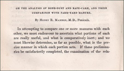 THE ANALYSIS OF BONE-DUST & RAPE-CAKE, & THEIR COMPARISON WITH FARM-YARD MANURE.