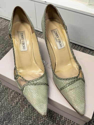 Pre-owned Jimmy Choo Snake Leather Green heels 36.5 - Picture 2 of 5