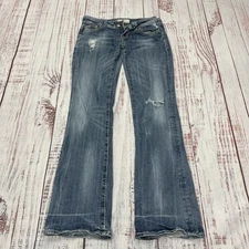 Vigoss Collection Jeans Womens Sz. 5 Blue Fit/Bootcut Distressed Thick Stitch
