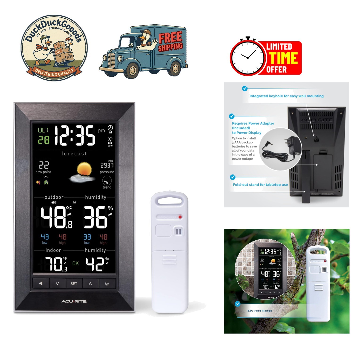 Compact LCD Weather Station with Indoor/Outdoor Temperature and Humidity Alerts