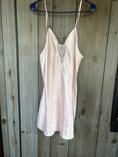 Vintage Light Pink Delicates Satin Slip Dress Size Small Lace Front Detail
