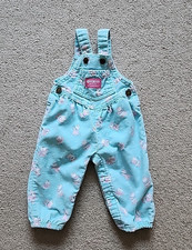 Vintage OshKosh B'gosh Corduroy Overalls Size 3 to 6 Months Aqua Bear Print