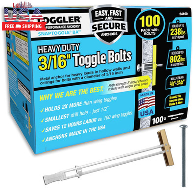 SNAPTOGGLE Heavy-Duty Drywall Toggle Bolt   3/16''-24 UNC Zinc-Plated Anchor for