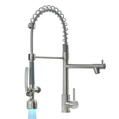 Fapully Commercial Single Handle Pull Down Sprayer Brushed Nickel Kitchen Faucet