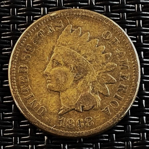 1868 Indian Head Cent Near Full Liberty F/VF Good Detail Better Date Semi Key