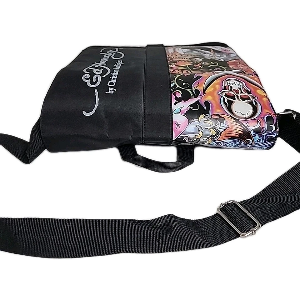 Bolso Mensajero De Colección Ed Hardy Calavera Tatuaje Muerte Antes del Deshonor Lona Hombro Foto 3 de 4