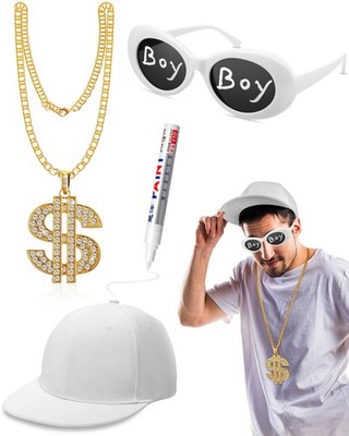 Yahenda 4 Pcs Hip Hop Rapper Costume 2000S 80S 90S Accessories Kit Sunglasses