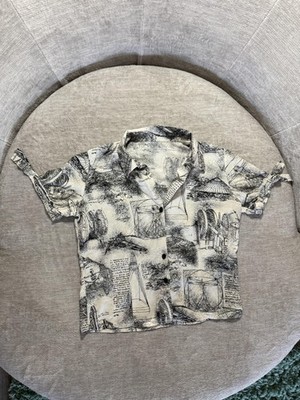 Leonardo Da Vinci Shirt Womens Medium Black White Button Up Short Sleeve Print