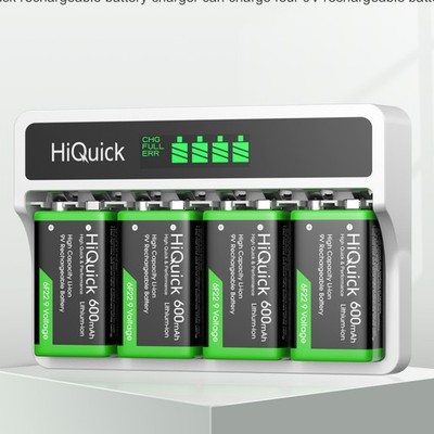 HiQuick 4pcs 9V Rechargeable Batteries w/ LCD Charger for 9V NiMH NiCD Li-ion