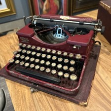 Antique Vintage Red Portable Royal Typewriter Circa 1930 with Cover thumbnail
