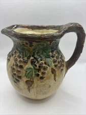 Vintage Italian Majolica Pitcher Ceramic Art Pottery Signed On Bottom