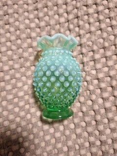Vintage Fenton Green/Lime Opalescent Hobnail Miniature Vase