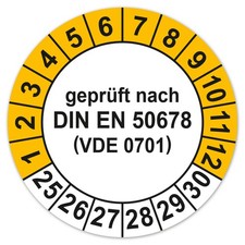 Prüfplakette geprüft nach DIN EN 50678 Jahresplakette 2025-2030 Gelb LTD016
