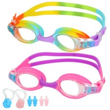 Lychico Kinder Schwimmbrillen (2er Pack Einheitsgröße, Regenbraun/Rosa&Lila