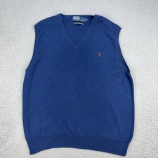 Polo By Ralph Lauren Sweater Vest Mens Large Blue Pima Cotton V Neck Pony Logo