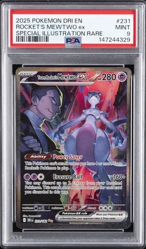 2025 POKEMON DRI SPECIAL ILLUSTRATION RARE #231 TEAM ROCKET'S MEWTWO EX PSA 9