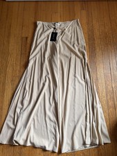 St. John Evening Pants Womens 14 Light Gold Silk Blend Wide Leg Palazzo Side Zip