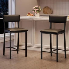 Bar Stools Set of 2, PU Leather Counter Height Bar Stools with Backrest and F...