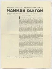 Publisher's Prospectus Arion Press Announces Captivity Narrative of Hannah 1st