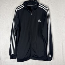 Adidas Unisex Black White Striped Long Sleeve Athletic Track Jacket Size L
