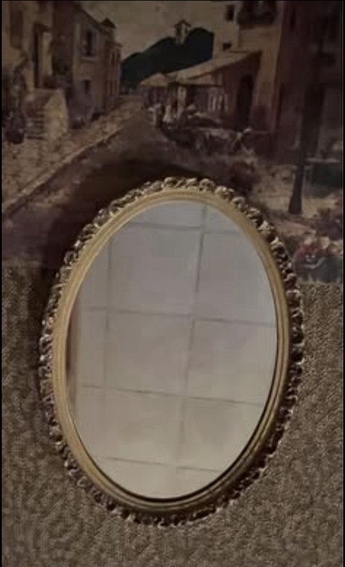 Victorian Oval  Mirror ~ Gold-Tone Sculptured Wood Trim ~ Vintage