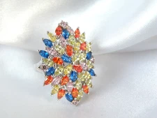 Sterling Silver 925 Simulated Multi Color Sapphire Cluster Ring Size 6.5