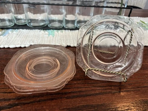 Vintage Federal Glass Madrid Pink depression glass saucers 4 plates