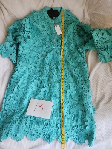 J.Marie The Seraphina Long Sleeve Mesh Flower Applique Green Dress Teal Sz M NWT - Picture 8 of 15
