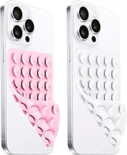 2 Pack Silicone Suction Cup Phone Case Mount Double Light Pink&White 
