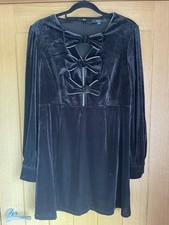 🖤BNWT NEXT BLACK VELVET SHORT EVENING DRESS DIAMANTÉ BOWS SIZE 14 XMAS PARTY🖤
