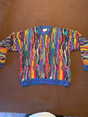 COOGI Mens Sz Large Multicolor 3D Knit 100% Wool Australia LS Pullover Sweater