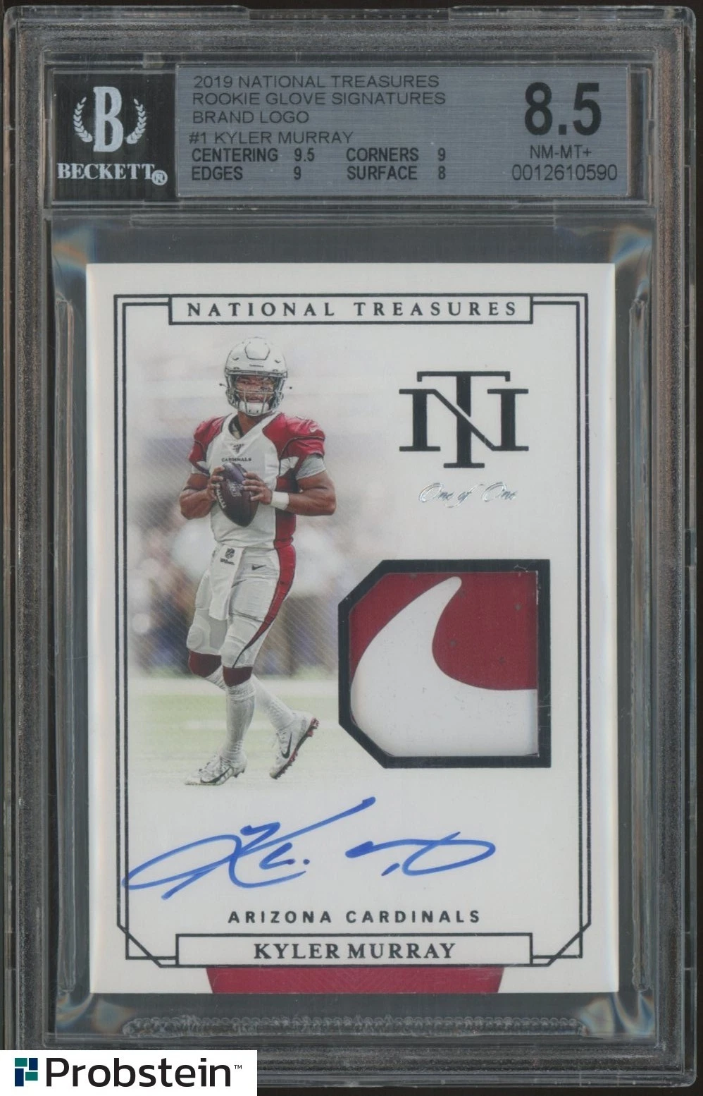 Kyler Murray Panini National Treasures Rookie Gloves Signatures #RGSKM Brand Logo 1/1