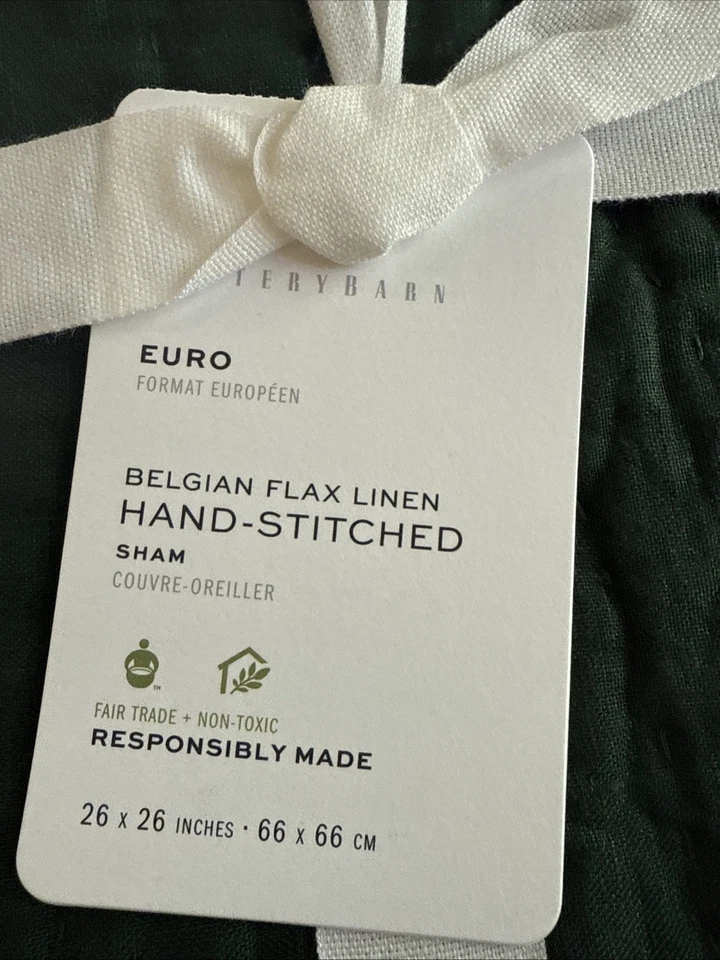 ✨2X FALSA COSIDA A MANO LINO BELGA EURO GRANERO DE CERÁMICA~26”x26”~PINO~NUEVO CON ETIQUETAS✨ Foto 3 de 4