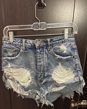 Signature 8 Women's High Rise Heavily Distressed Cut Off Denim Shorts